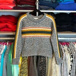 Madewell Gray Sweater with Yellow and Orange Stripes